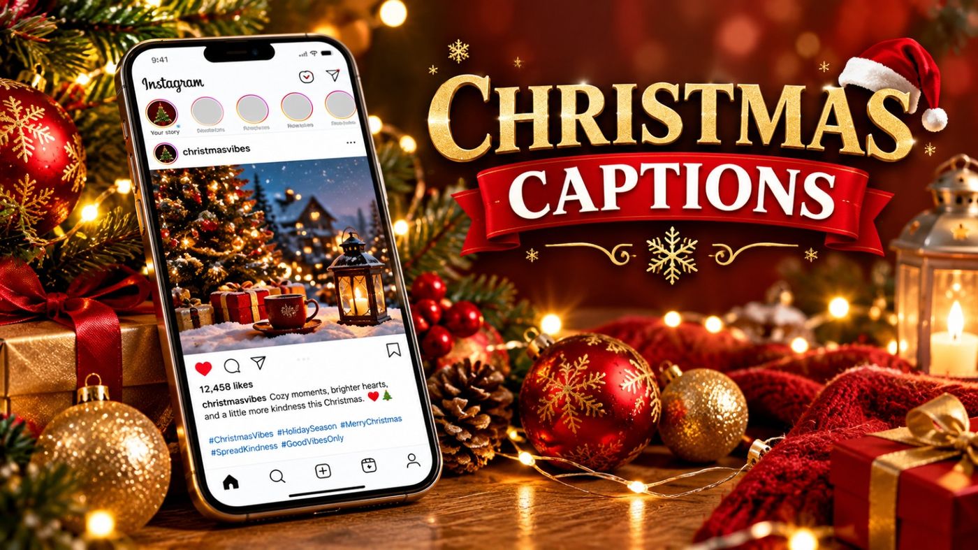 Christmas Instagram captions 2026 with festive holiday design