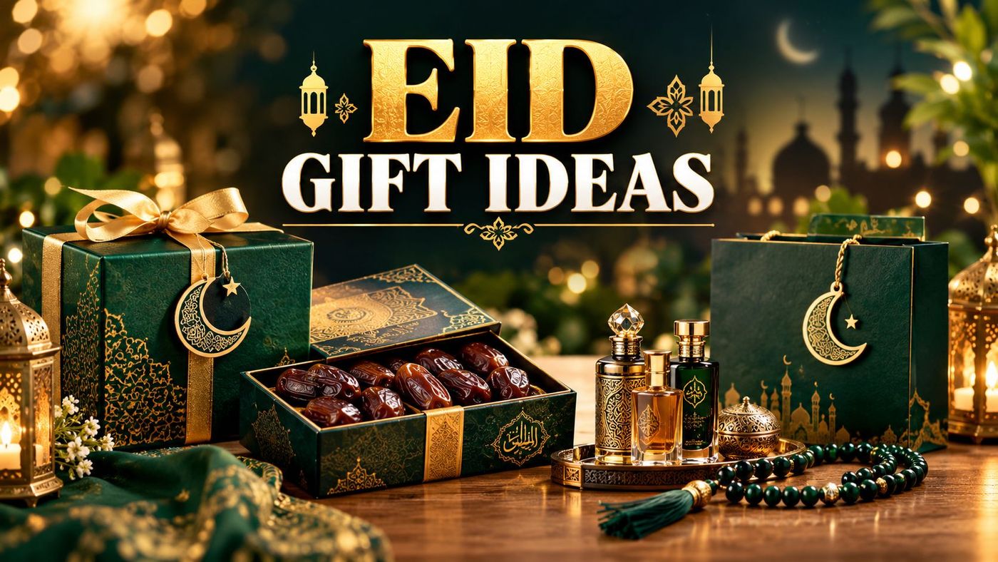 Eid gift ideas 2027 with elegant gift boxes and Islamic decor