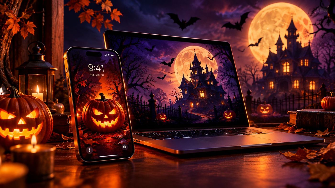 Halloween 2026 wallpaper with spooky pumpkins and haunted design