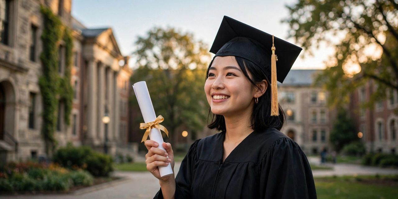 A happy graduate in cap and gown holding a diploma and celebrating with family