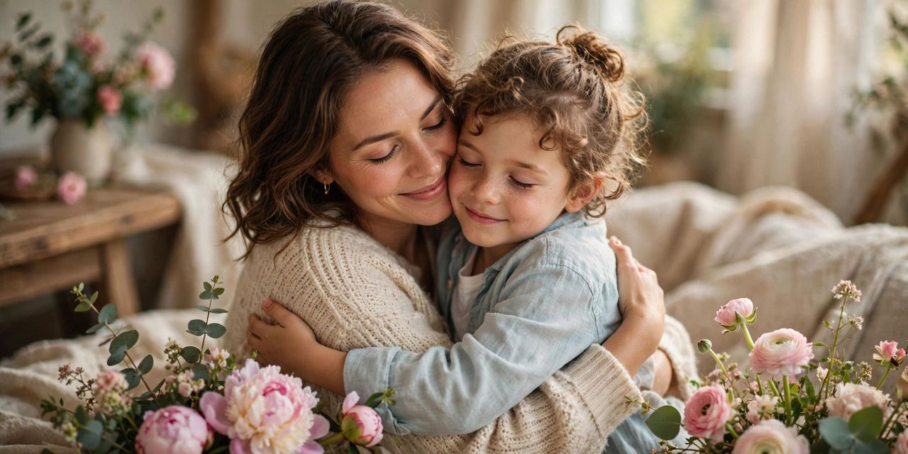 Fresh flowers and a heartfelt card on a table for Mother's Day